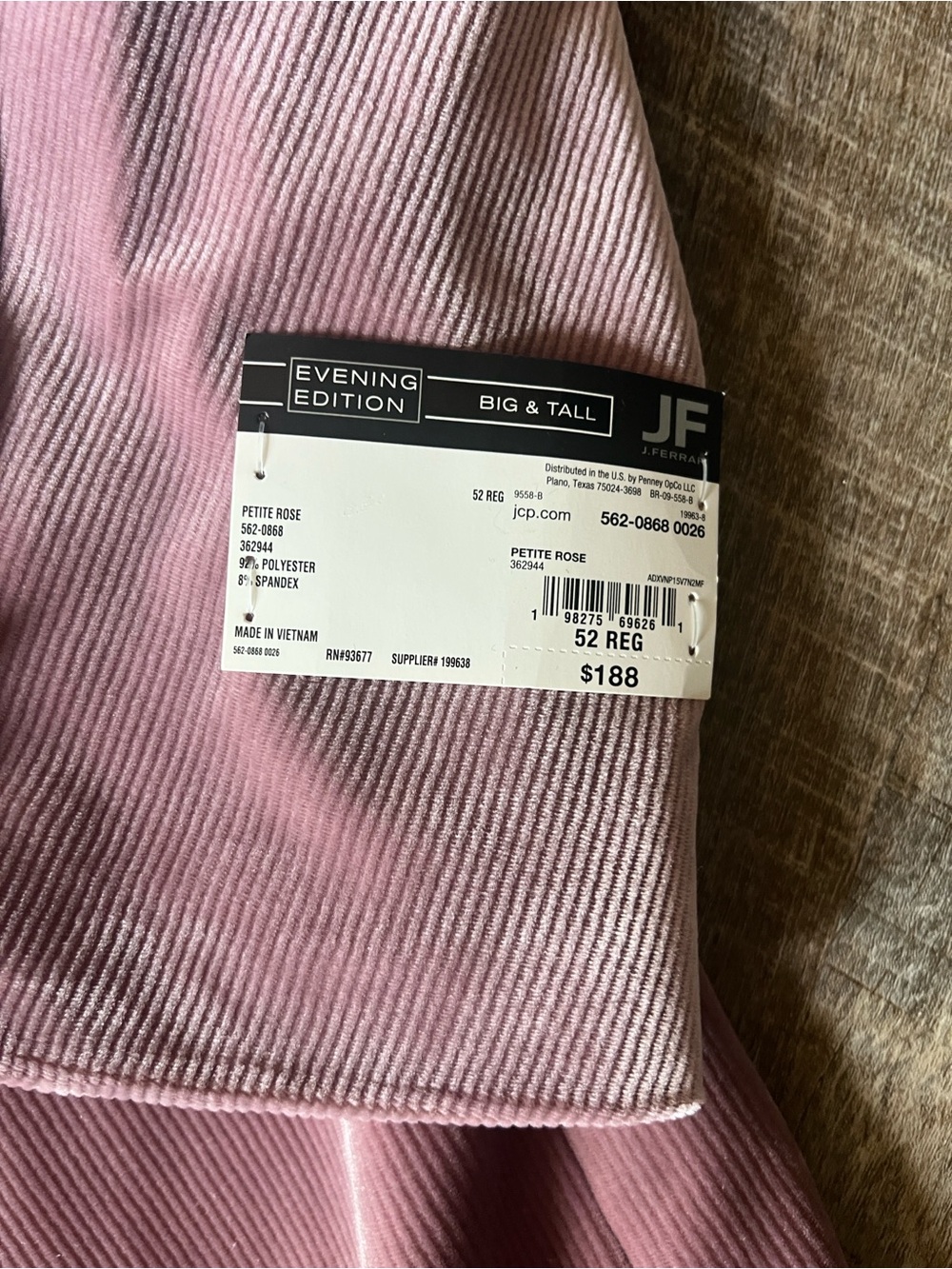 JF J. Ferrar Corded Mens Big and Tall Regular Fit Velvet Sport‎ Coat-Size 52R - Picture 4 of 13